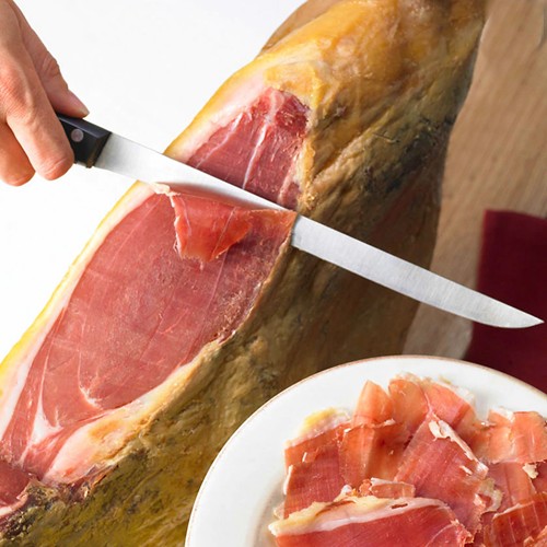 Genuine Serrano Cured Ham Imported from Spain by Palacios  Carving Knife and Stand Included.